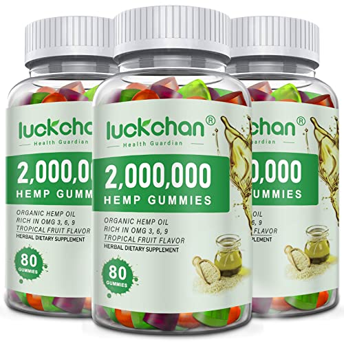 LUCKCHAN (3 Pack) High Potency Hemp Gummies 2,000,000 XXL Extra Strength - Natural Edibles Fruity Gummy with Organic Hemp Oil - Vegan, Non-GMO, Made in USA