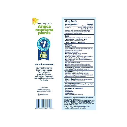 Boiron Arnicare Gel for Soothing Relief of Joint Pain, Muscle Pain, Muscle Soreness, and Swelling from Bruises or Injury - Non-greasy and Fragrance-Free - 2.6 oz