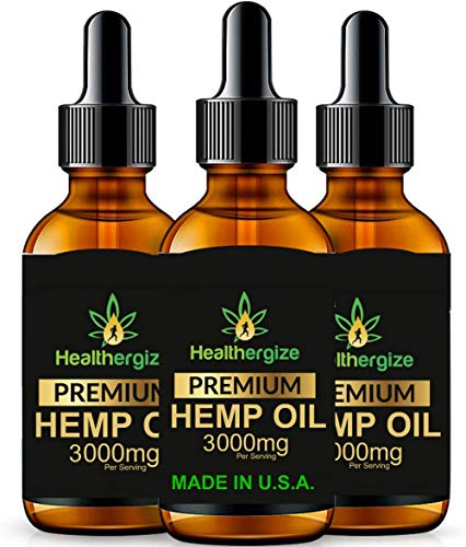 Healthergize Hemp Oil Premium, Non-GMO, Unrefined with Full Flavor and Natural Benefits, Pure Organic, for Calm, Sleep, Discomfort-Product of The USA