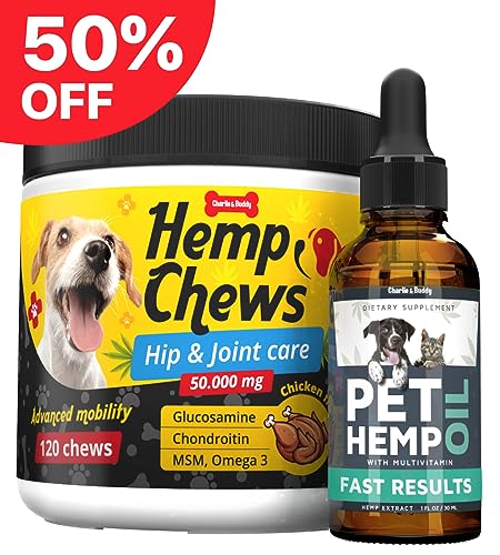 Hеmp Oil Dogs Cats + Hemp Chews for Dogs - Helps Pets with Аnxiety, Strеss, Pаin, Аrthritis, Hip&Joint