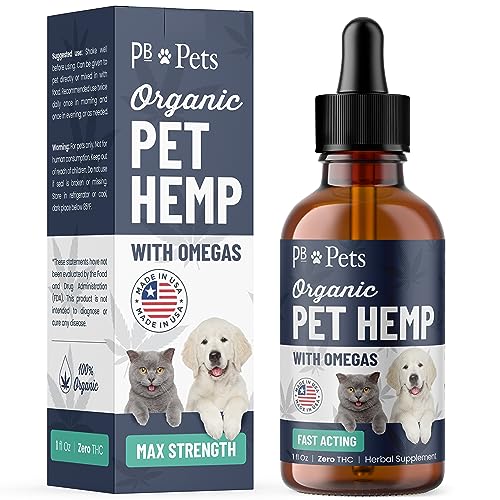 PB Pets Hemp Oil for Dogs and Cats - Organically Grown - Made in USA - Helps with Anxiety, Hip & Joint, Pain, Arthritis, and Stress - with Omega Complex (1-Pack)
