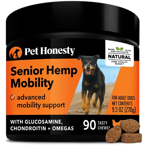 PetHonesty Senior Hemp Mobility - Hip & Joint Supplement for Senior Dogs - Hemp Oil & Powder, Glucosamine, Collagen, MSM, Green Lipped Mussel, Support Mobility, Helps with Occasional Discomfort (90)