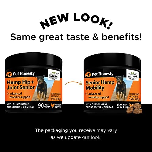 PetHonesty Senior Hemp Mobility - Hip & Joint Supplement for Senior Dogs - Hemp Oil & Powder, Glucosamine, Collagen, MSM, Green Lipped Mussel, Support Mobility, Helps with Occasional Discomfort (90)