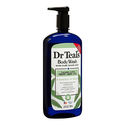 Dr. Teal's Cannabis Sativa Hemp Seed Oil Body Wash (1 bottle, 24 fl oz) - Shea Butter, Aloe Vera & Vitamin E Essential Oils Blend Nourishes & Rejuvenates Skin, Calms the Mind & Relaxes the Senses