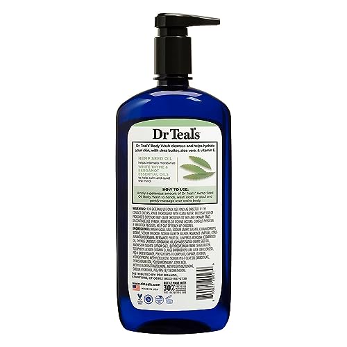 Dr. Teal's Cannabis Sativa Hemp Seed Oil Body Wash (1 bottle, 24 fl oz) - Shea Butter, Aloe Vera & Vitamin E Essential Oils Blend Nourishes & Rejuvenates Skin, Calms the Mind & Relaxes the Senses
