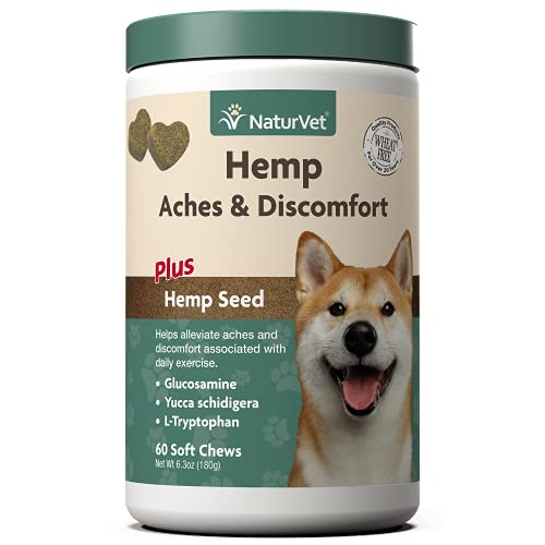NaturVet Hemp Aches & Discomfort Plus Hemp Seed for Dogs, 60 ct Soft Chews, Made in The USA