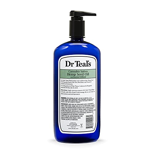 Dr. Teal's Cannabis Sativa Hemp Seed Oil Body Wash (1 bottle, 24 fl oz) - Shea Butter, Aloe Vera & Vitamin E Essential Oils Blend Nourishes & Rejuvenates Skin, Calms the Mind & Relaxes the Senses