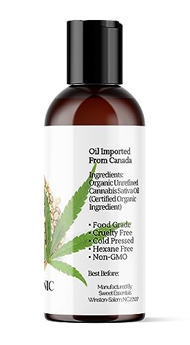 Organic Extra Unrefined Hemp Seed Oil (Food Grade) 2oz | Cannabis Sativa | Imported From Canada | 100% Pure Cold Pressed | Offers Relief From Dry & Cracked Skin, Eczema, Psoriasis, Dermatitis, Rosacea