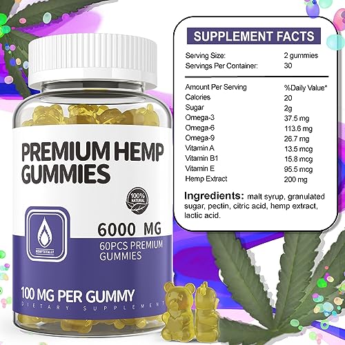 HempTotally Hemp Gummies 6000MG - 100MG per Gummy with Organic and Vegan Hemp Oil, Candy Supplements for Pain, Mood Improvement, Stress, Inflammation Relief, Sleep & to Boost Immunity Support