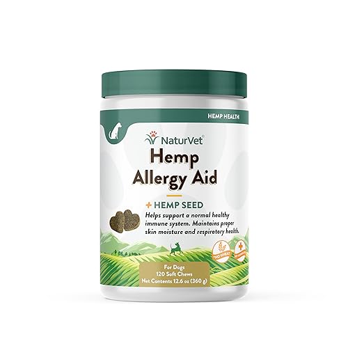 NaturVet Hemp Allergy Aid Supplement for Dogs, Hemp Seed, Antioxidants, Omegas, Dha & Epa for Healthy Skin & Respiratory Health, 120 Count