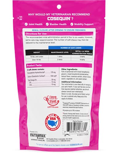 Nutramax Cosequin Joint Health Supplement for Cats - With Glucosamine, Chondroitin, and Omega-3, 60 Soft Chews