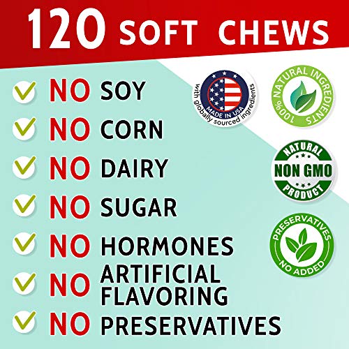 PawfectChew Hemp + Glucosamine Treats for Dogs - Made in USA Hip & Joint Supplement w/Hemp Oil Chondroitin MSM Turmeric - Natural Pain Relief - All Breeds Sizes - 120 Soft Chews