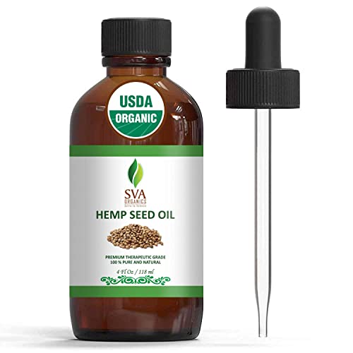 SVA Organics Hemp Seed Organic USDA Cold Pressed Oil 4 Oz Pure Carrier Oil for Skin Cream, Face Serum, Hair Products, Cosmetics, Makeup, Soap, Hair & Body Oil