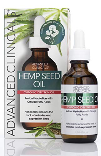 Advanced Clinicals Hemp Seed Oil for Face. Cold Pressed Hemp Seed Oill instantly hydrates skin and helps with Wrinkles, Fine Lines, and Expression Lines