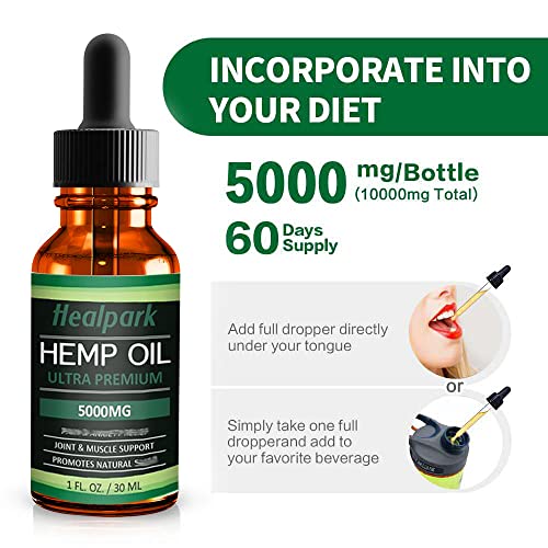 (2 Pack) Hemp Oil 5000mg - 100% Organic Hemp Seed Extract, Rich Omega 3,6,9 - Hemp Oil Drops