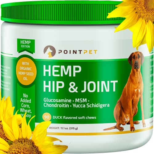 POINTPET Hemp Hip and Joint Supplement for Dogs with Hemp Oil, Glucosamine Chondroitin, MSM, Omega 3&6, Promotes Healthy Normal Cartilage Development and Healthy Joints