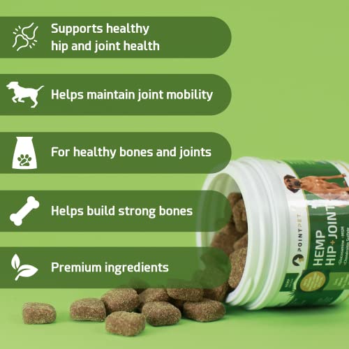 POINTPET Hemp Hip and Joint Supplement for Dogs with Hemp Oil, Glucosamine Chondroitin, MSM, Omega 3&6, Promotes Healthy Normal Cartilage Development and Healthy Joints