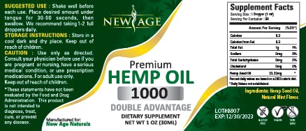 Hemp Oil - 4 Pack - All Natural of Hemp Drops - Grown & Made in USA - Natural Hemp Drops by NewAge (1000mg (Pack of 2))