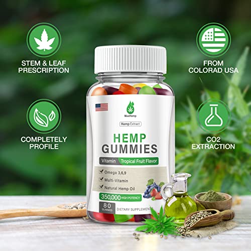 2 Pack Organic Hemp Gummies 350,000 Extra Strengthen High Potency with Pure Hemp Oil Extract Vegan Edible Bear Candy Made in US
