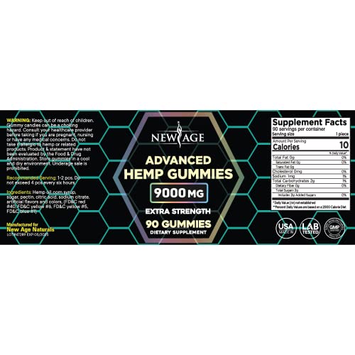 NEW AGE Naturals Advanced Hemp Big Gummies 9000mg - Natural Hemp Oil Infused Gummies (180 Gummies) (Pack of 2)