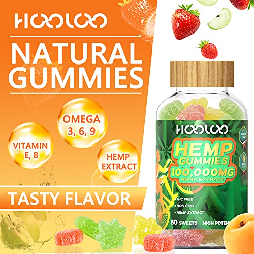 Hemp Gummies 100,000mg - Focus, Peace, Bedtime Support, Natural Hemp Gummy Fruity, Made in USA(120 Edible Gummies, 2 Pack)