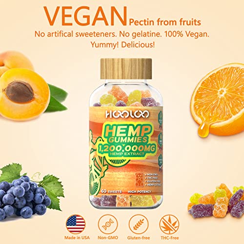 Hemp Gummies 1,200,000mg Vegan Fruity Hemp Gummy Bears - Sleep, Focus, Made in USA (2 Pack, 120 Fruity Edibles)
