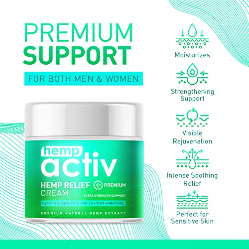 HEMPACTIV Joint & Muscle Relief Cream, Infused with Hemp, Menthol, MSM & Arnica, Soothe Discomfort in Your Back, Muscles, Joints, Neck, Shoulder, Knee, Nerves - 2 Fl Oz