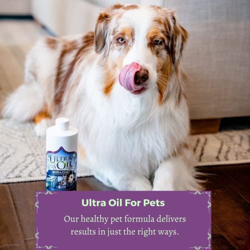 Ultra Oil Skin and Coat Supplement for Dogs and Cats with Hemp Seed Oil, Flaxseed Oil, Grape Seed Oil, Fish Oil for Relief from Dry Itchy Skin, Dull Coat, Hot Spots, Dandruff, and Allergies (16 Fl Oz (Pack of 1))