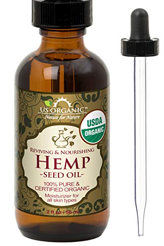US Organic Hemp Seed Oil, Certified Organic, Pure & Natural, Cold Pressed Virgin, Unrefined, Amber Glass Bottle with Glass Eye Dropper for Easy Application (2 oz (56 ml))