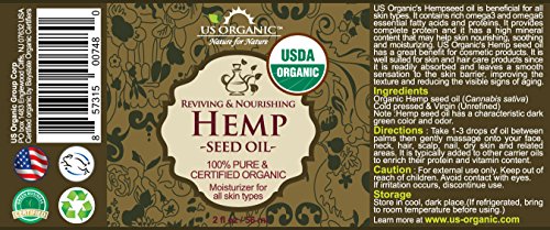 US Organic Hemp Seed Oil, Certified Organic, Pure & Natural, Cold Pressed Virgin, Unrefined, Amber Glass Bottle with Glass Eye Dropper for Easy Application (2 oz (56 ml))