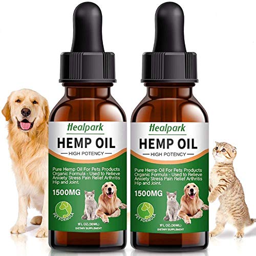 Hemp Oil for Dogs Cats - 2 Pack 1500mg - Separation Anxiety, Joint Pain, Stress Relief, Arthritis, Seizures, Calming Dog Treats - Organic Hemp Seed Oil Extract