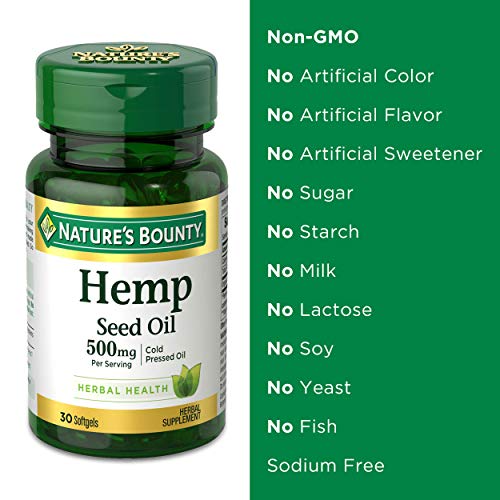 Nature's Bounty Hemp Seed Oil, Cold Pressed Oil 1000mg, 30 softgels, 30 Count