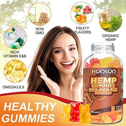 HOOLOO Hemp Gummies 980,000 Fruity, Sugar Free Hemp Gummy Bears Infused Hemp Oil, Made in USA