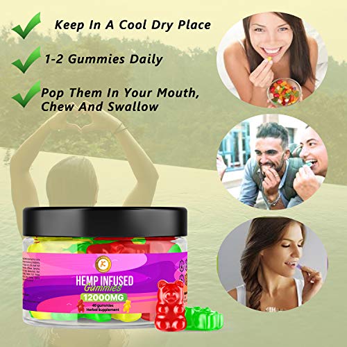 Premium Hemp Gummies | Dietary Supplement | 12000mg | 40 Gummies | Max Strength | Hemp Extract Made in UK | GMO Free | GMP Standard