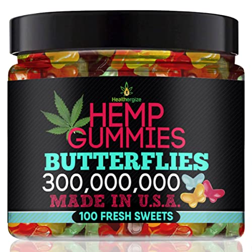 Healthergize Hemp Gummies Premium-Delicious Butterflies Hеmp Gummy Bears-Fresh Fruity Flavors-Natural Hemp Candy Peace And Relaxation-For Sleep, Stress, Calm, Relax-Made In USA-100 Count