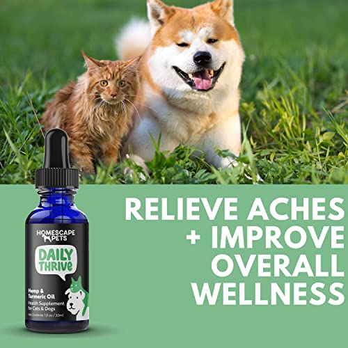 Homescape Pets - Daily Thrive - Hemp Oil & Turmeric Anti-Inflammatory for Cats & Dogs - Calms Aches & Pain - Enhances Energy & Reduces Discomfort, Supports Immune System - Organic Hemp & Curcumin