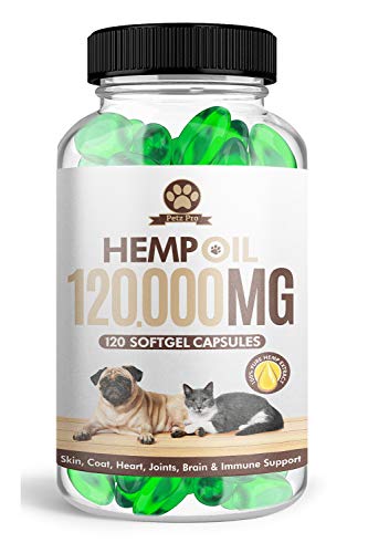Hemp Seed Oil - 1000mg per Capsule 120 Capsules 120000mg/bottle, Rich in Omega 3, 6, 9 100% Natural Organic, for Cats & Dogs, Supports - Joint Pain, Stress & Anxiety Relief, Seizures, and More
