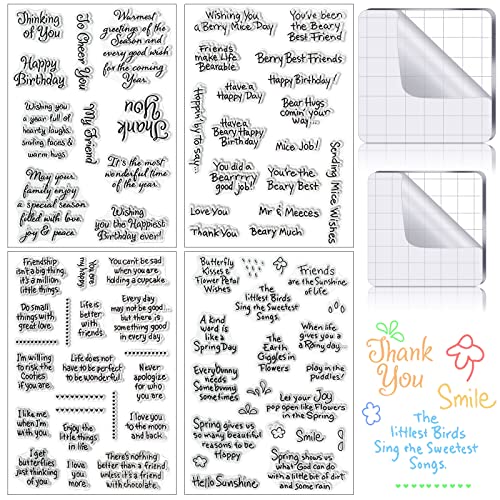 Sentiments Rubber Clear Stamps Set with Tools