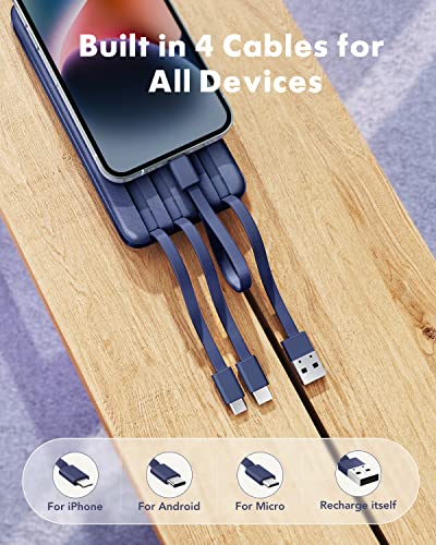 Slim Portable Charger with Built-in Cables, 10000mAh Power Bank