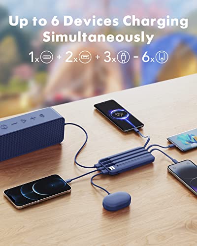 Slim Portable Charger with Built-in Cables, 10000mAh Power Bank