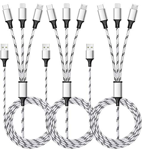 3 Pack Nylon Braided Multi Charger Cable with Type-C