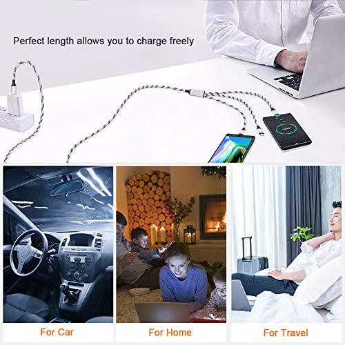 3 Pack Nylon Braided Multi Charger Cable with Type-C
