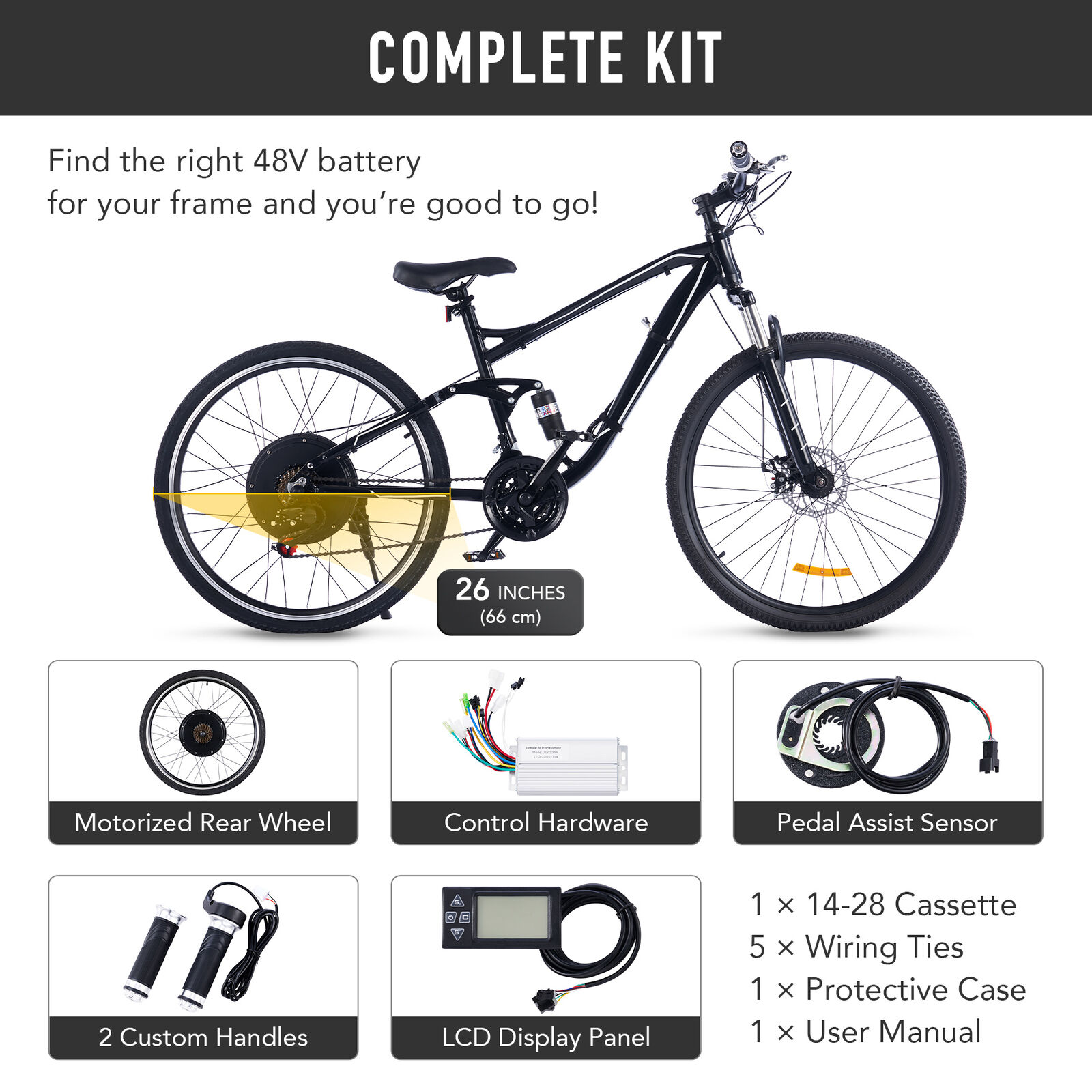 Powerful 48V eBike Conversion Kit with 1000W Hub Motor