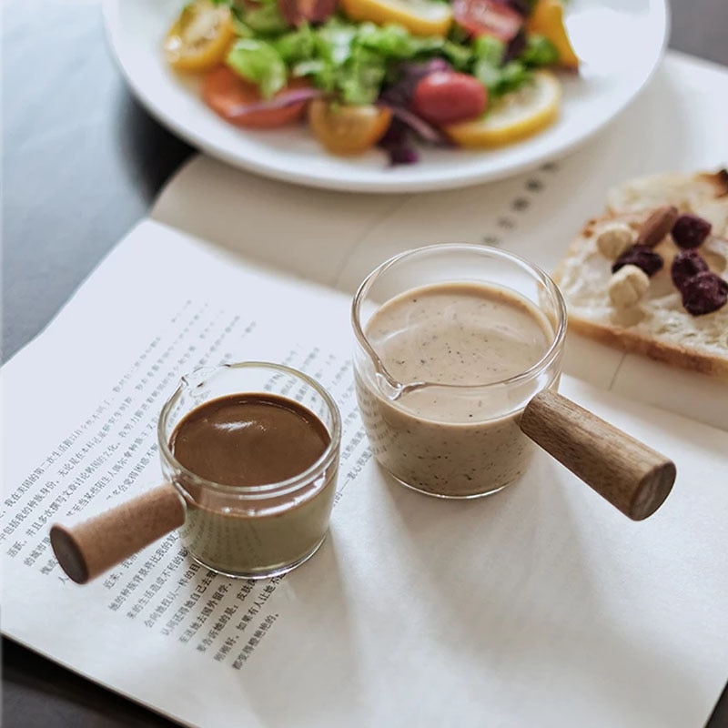 Wooden Handle Glass Espresso Measuring Cup Set