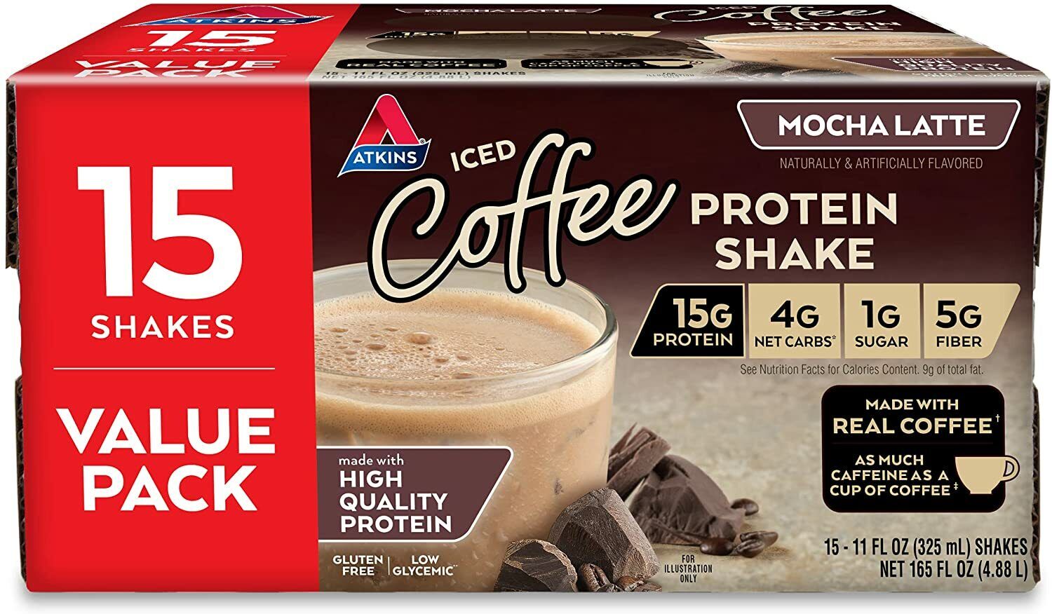 Atkins Protein Shake, Mocha Latte, 15 Count