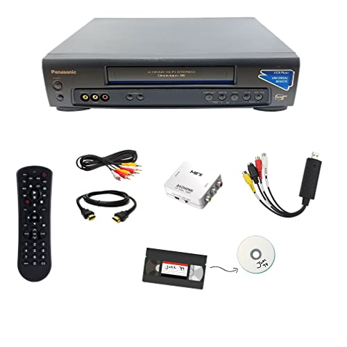 Panasonic VCR VHS Transfer Bundle with Remote & Converter