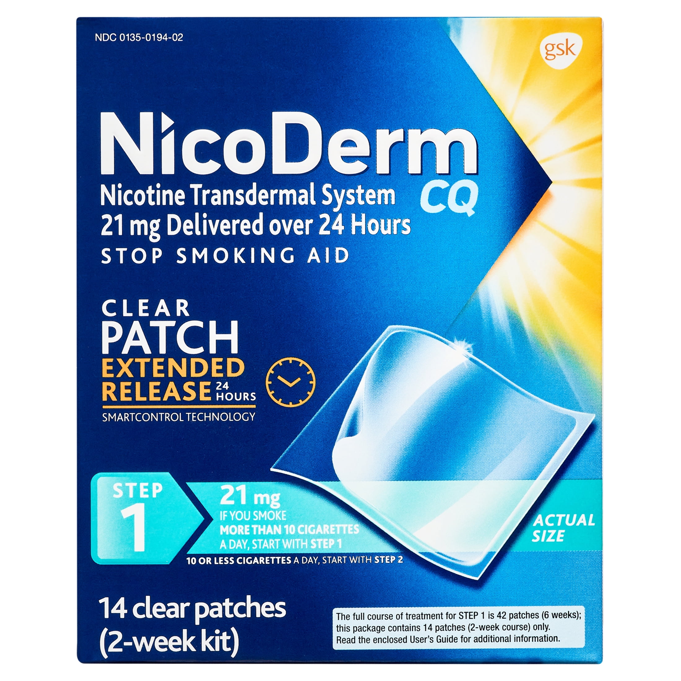 Nicoderm CQ Step 1 Nicotine Patches, 21mg, 14ct