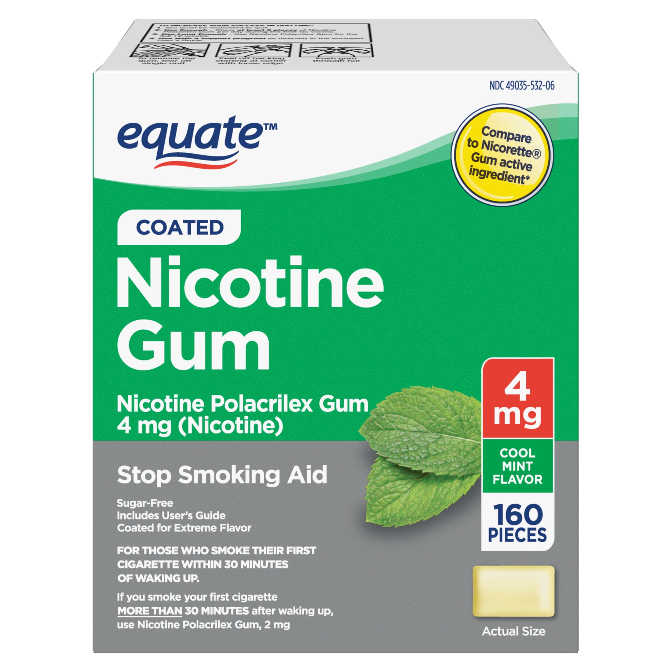 Nicotine Polacrilex Gum 4 mg, Mint Flavor, 160 Doses