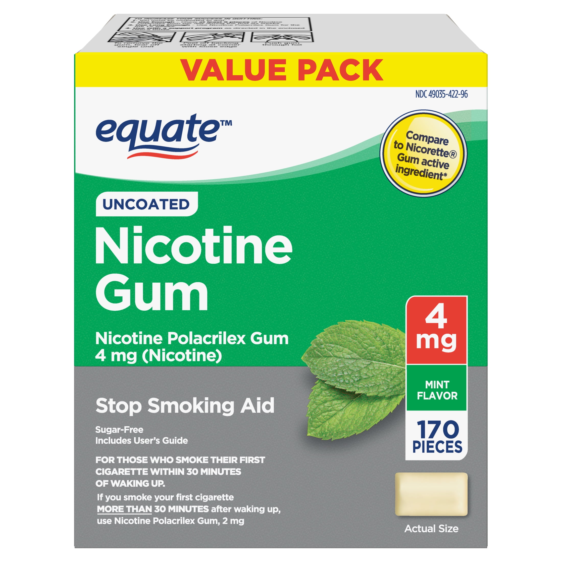 Equate Nicotine Gum 4 mg, Mint Flavor, 170 Count