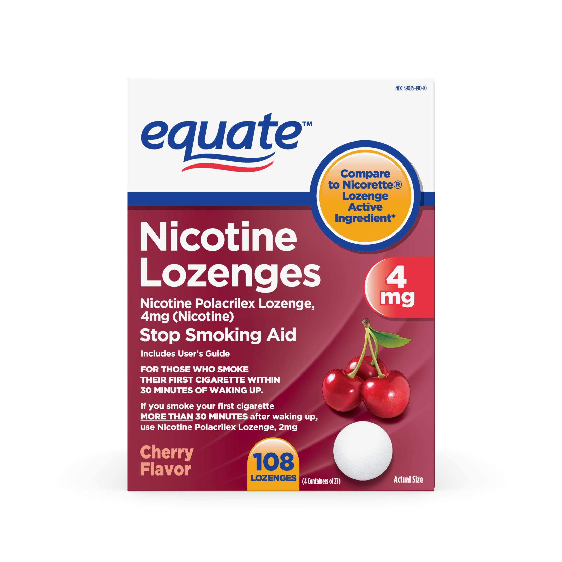 Equate Cherry Nicotine Lozenges, 4mg, 108 Count